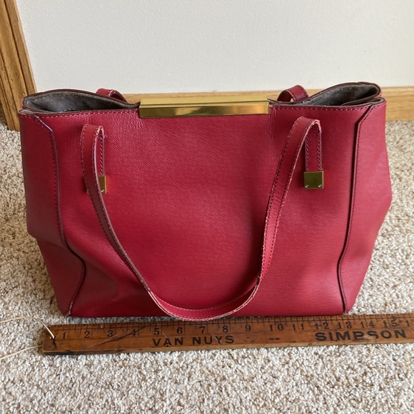 J.Crew Women’s Red Leather Tote Bag Shoulder Bag Purse w/ Dust Bag - Picture 11 of 16